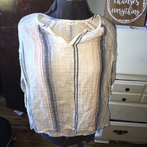 Beachlunchlounge XS lightweight boho tie neck striped blouse